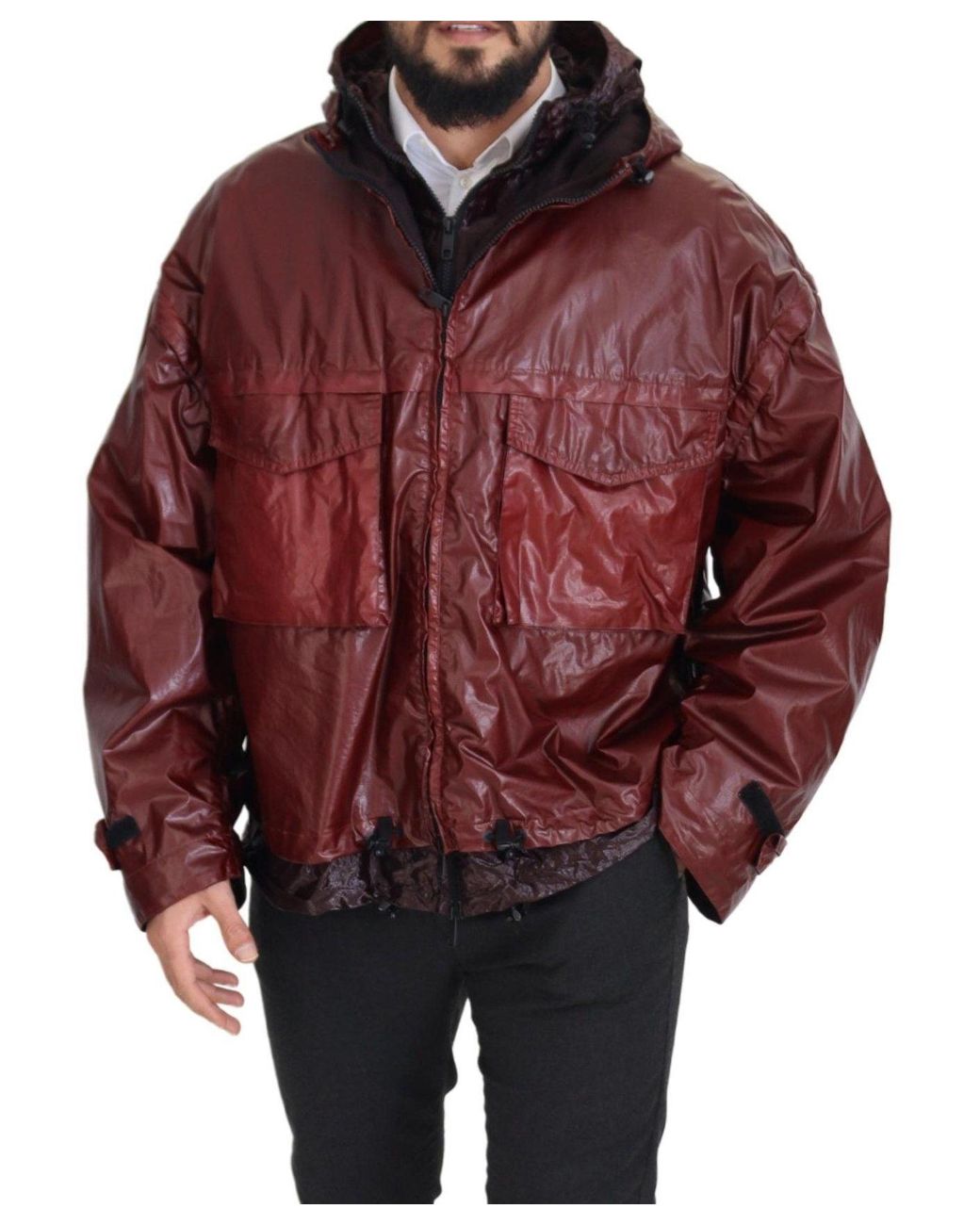 Dolce & Gabbana Red Bordeaux Cotton Hooded Full Zip Jacket for men