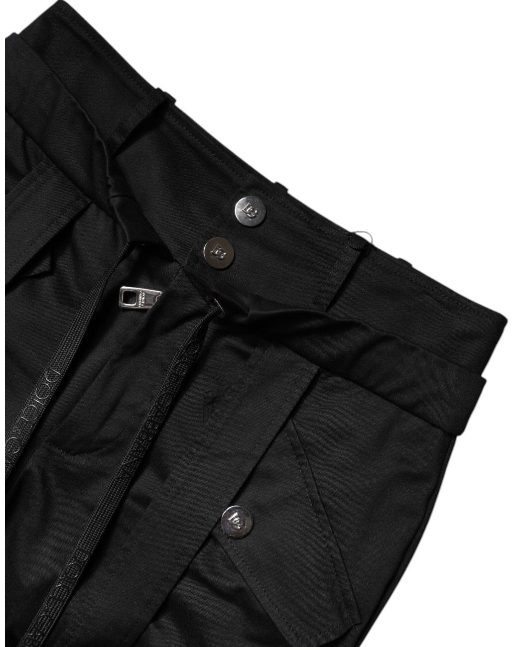 Dolce & Gabbana Black Cotton High Waist Cargo Pants