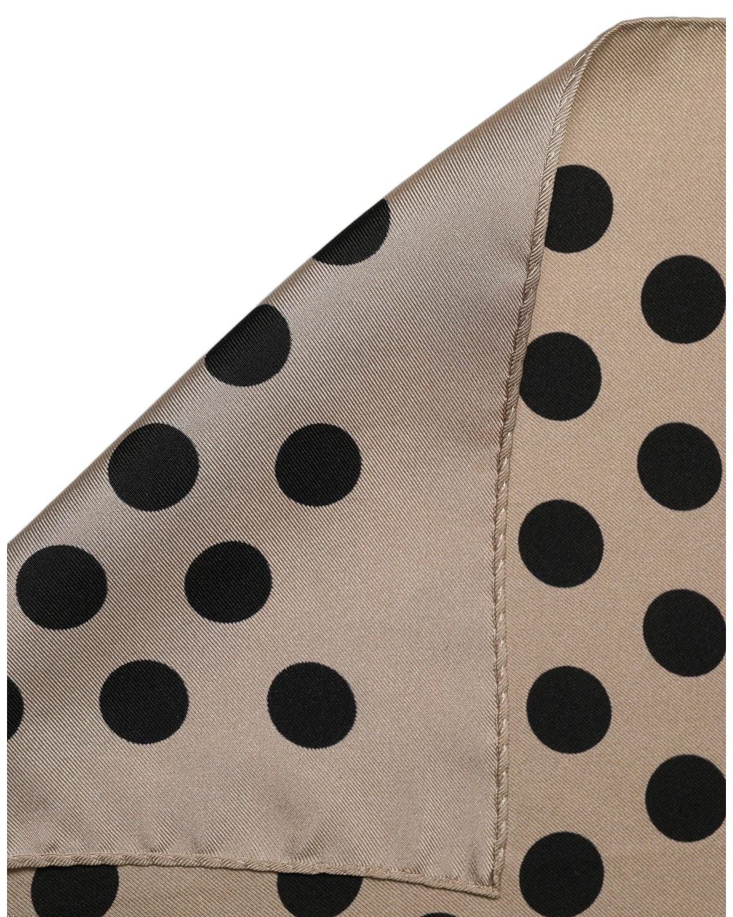 Dolce & Gabbana Metallic Beige Black Polka Dot Square Foulard Scarf for men