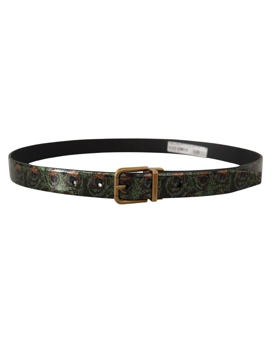 Dolce & Gabbana Black Leather Vernice Pavone Bronze Metal Belt for men
