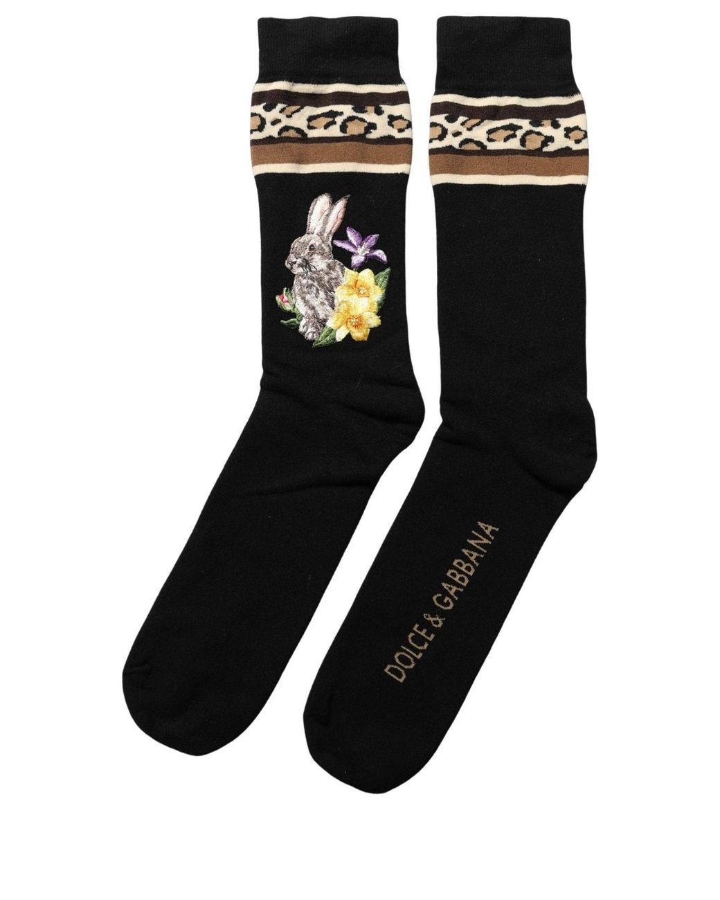 Dolce & Gabbana Black Rabbit Floral Wool Mid Calf Accessory Socks