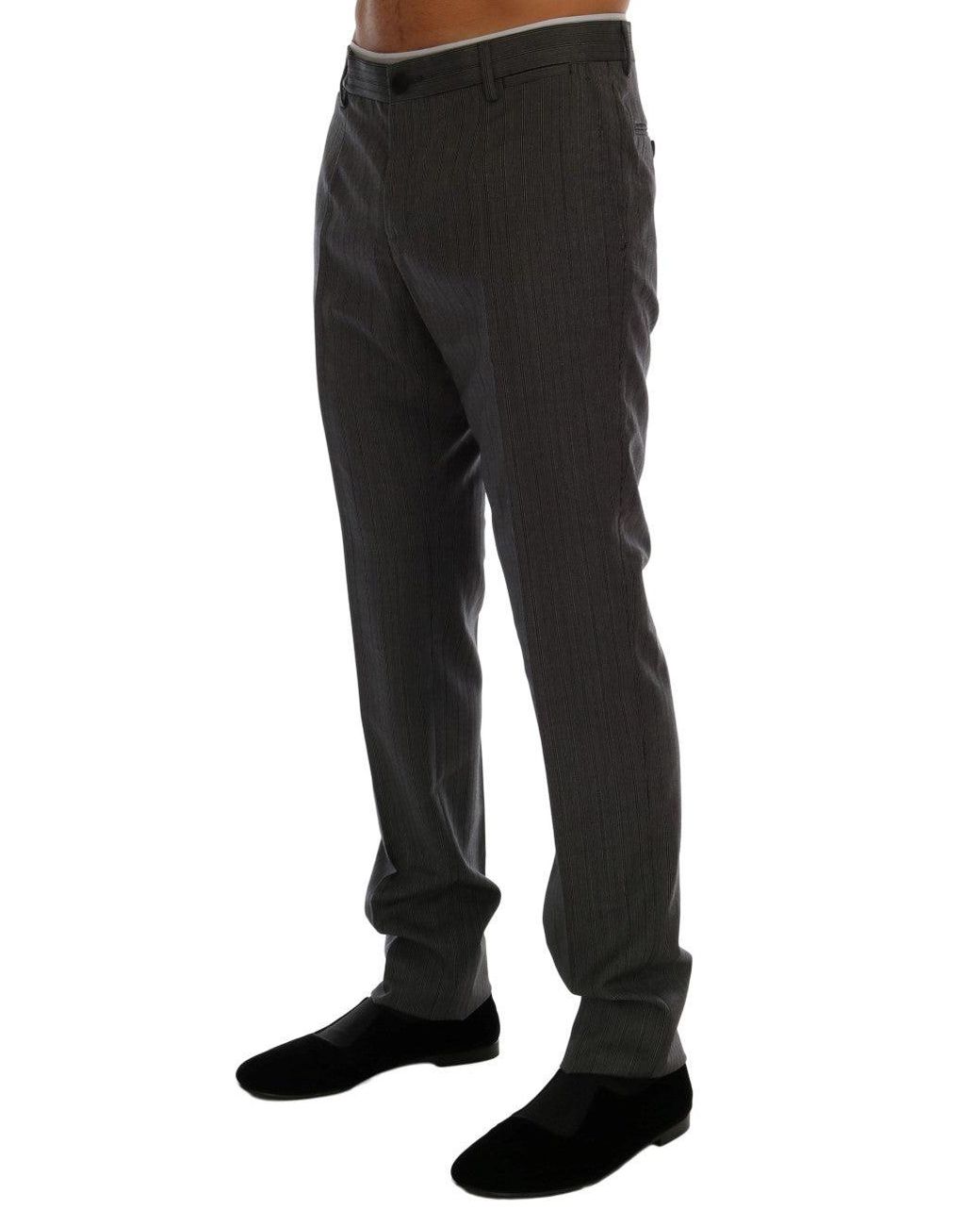 Dolce & Gabbana Black Wool Striped Formal Pants for men