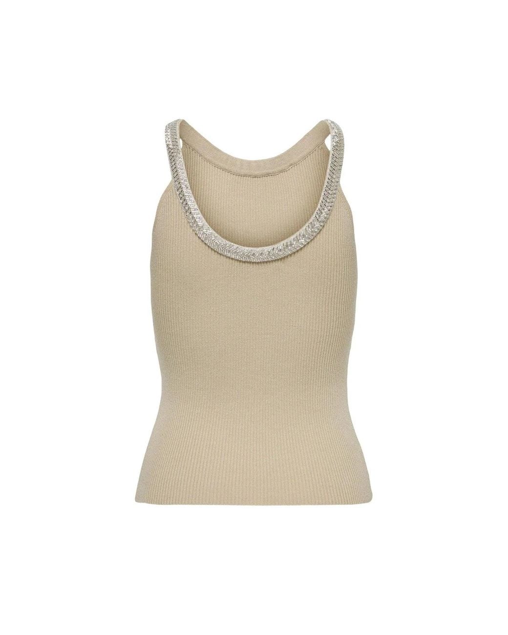 ONLY Natural Beige Nylon Elastane Tank Tops