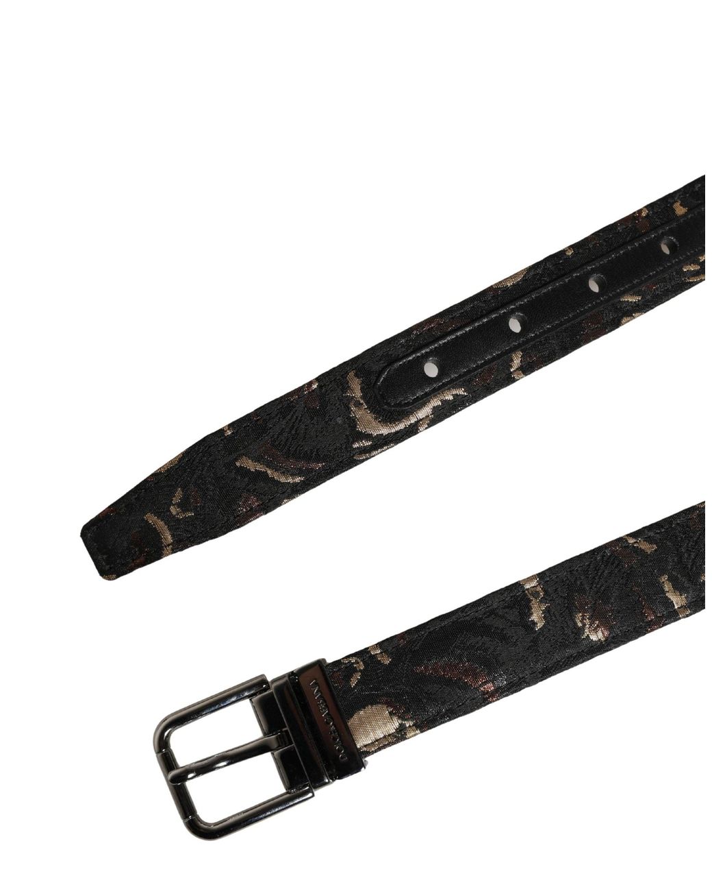 Dolce & Gabbana Black Multicolor Jacquard Silver Metal Buckle Belt for men