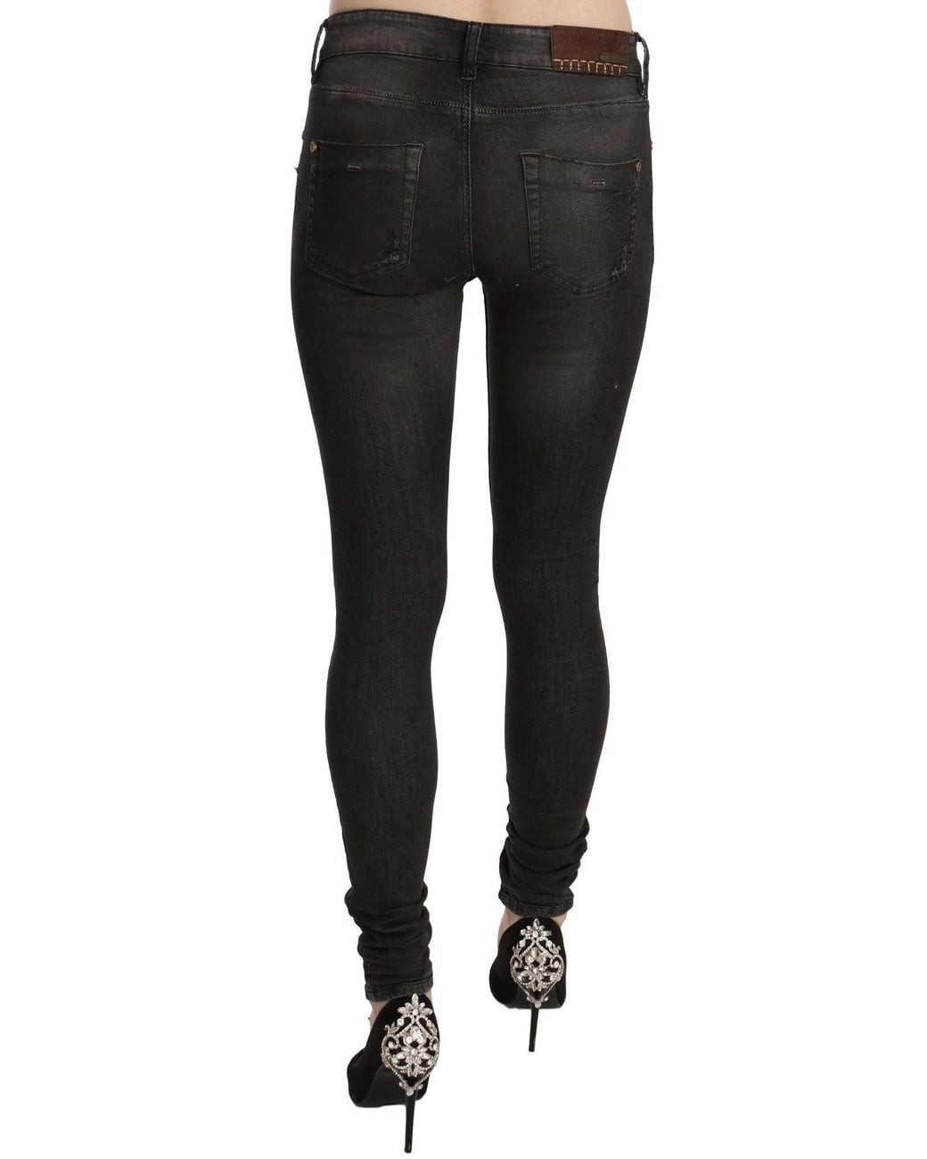 Plein Sud Cotton Black Washed Low Waist Skinny Denim Jeans