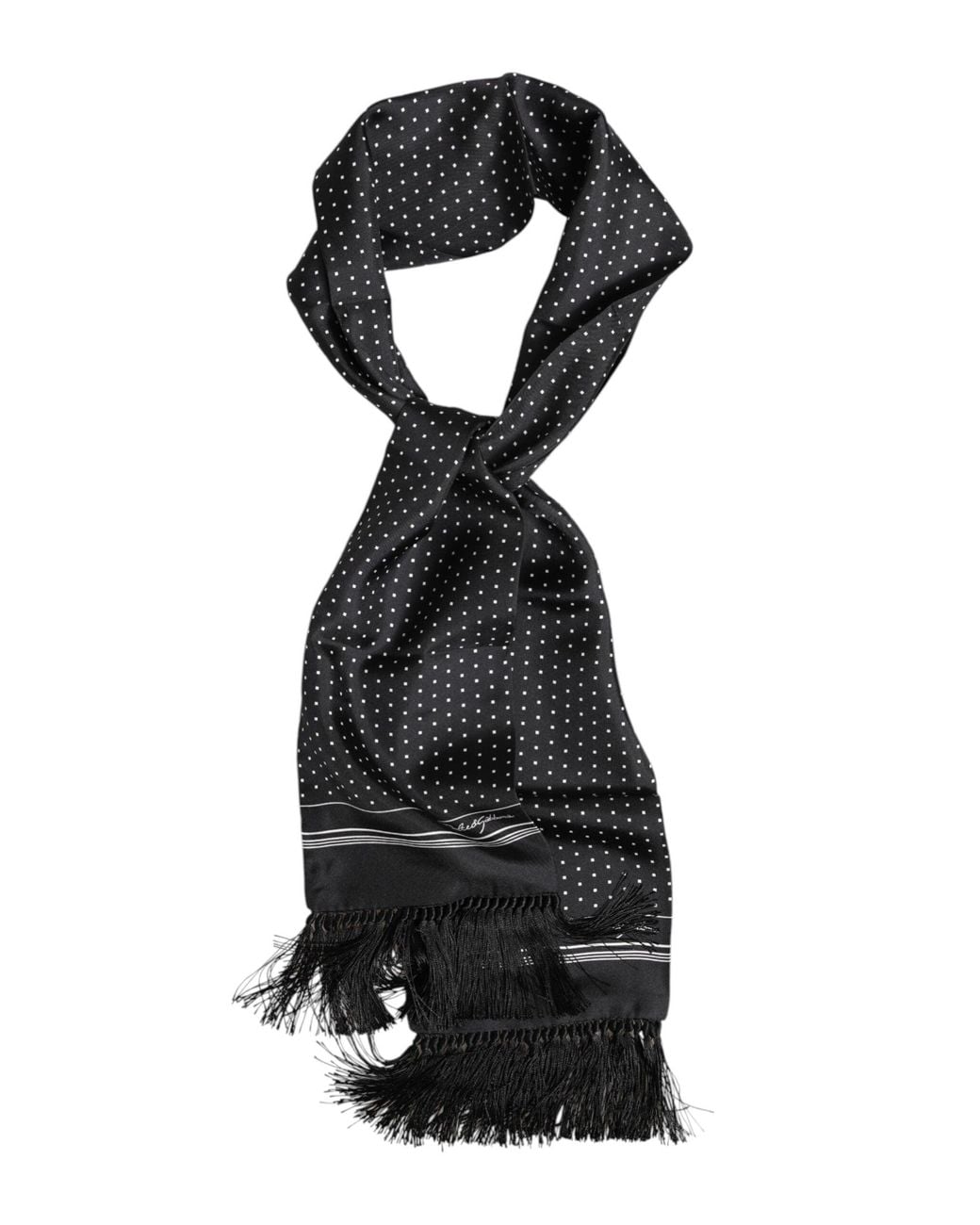 Dolce & Gabbana Black Polka Dot Fringes Foulard Scarf for men