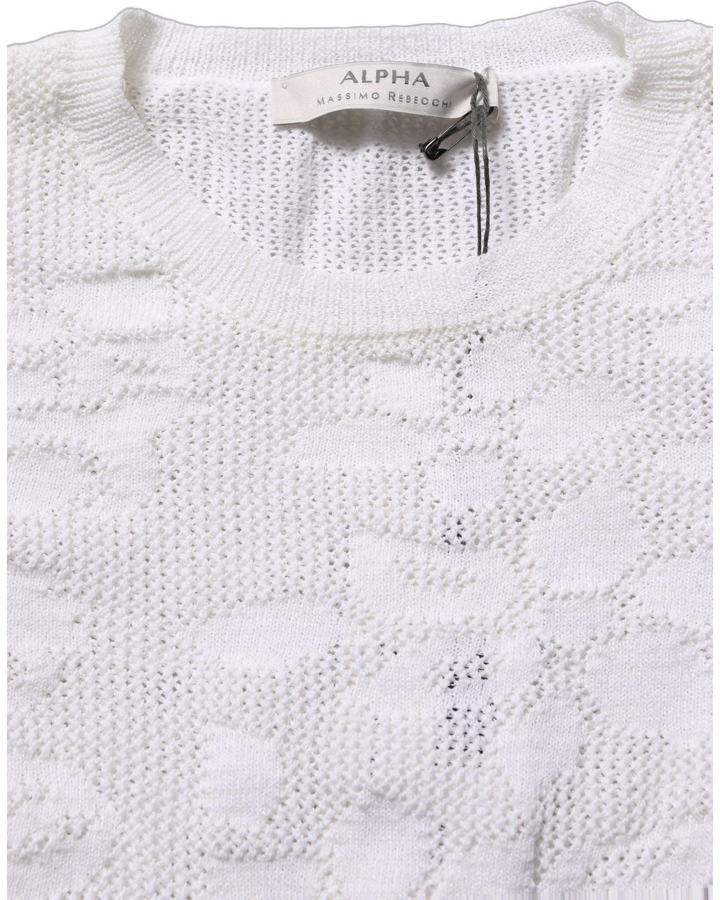 Alpha Studio White Floral Lace Knit Fabric Short Sleeves Blouse Top