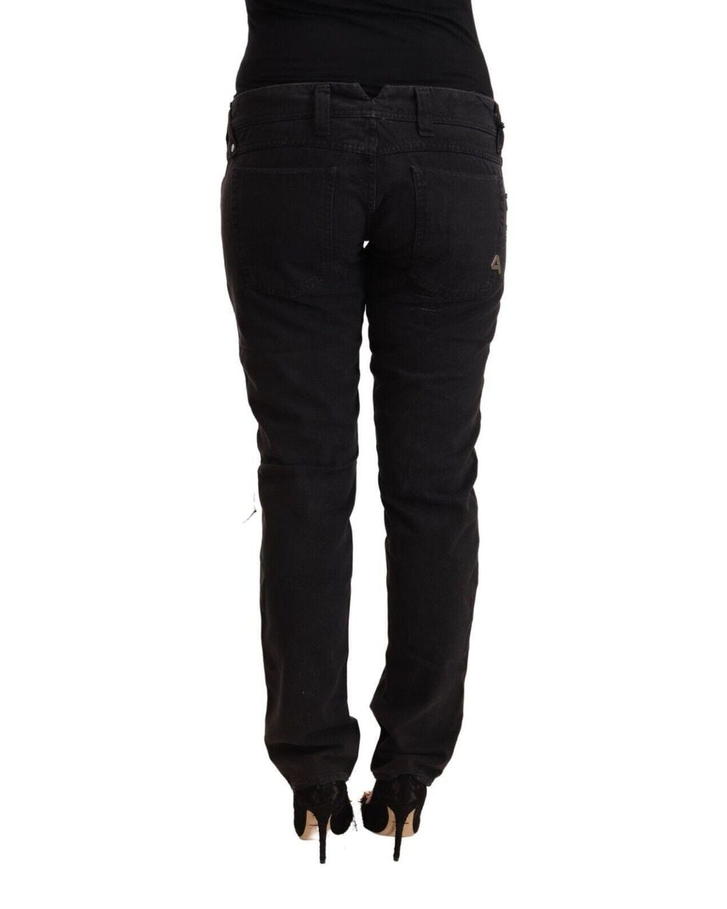 CYCLE Black Cotton Distressed Low Waist Slim Fit Denim Jeans