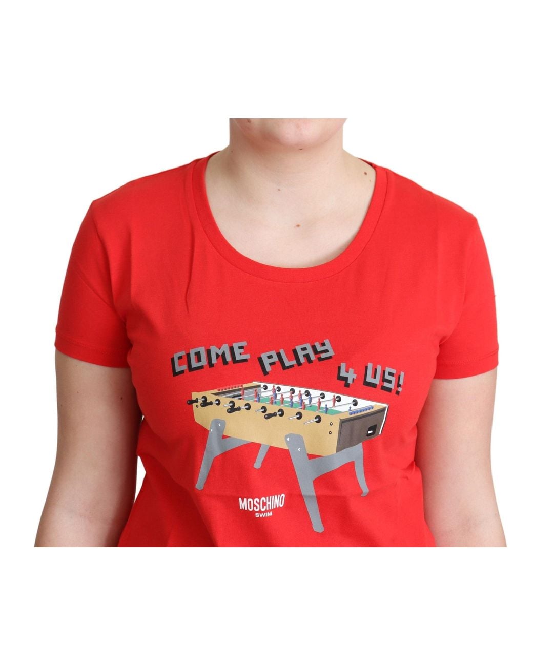 Moschino Red Cotton Come Play 4 Us Print Tops Blouse T-Shirt