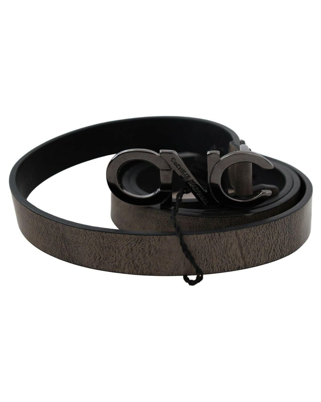 CoSTUME NATIONAL Black Dark Brown Leather Letter Logo Buckle Belt