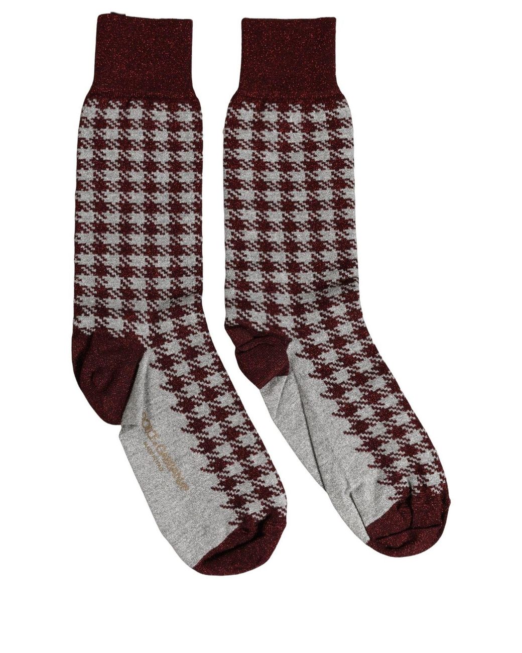 Dolce & Gabbana Multicolor Maroon Gray Houndstooth Mid Calf Accessory Socks