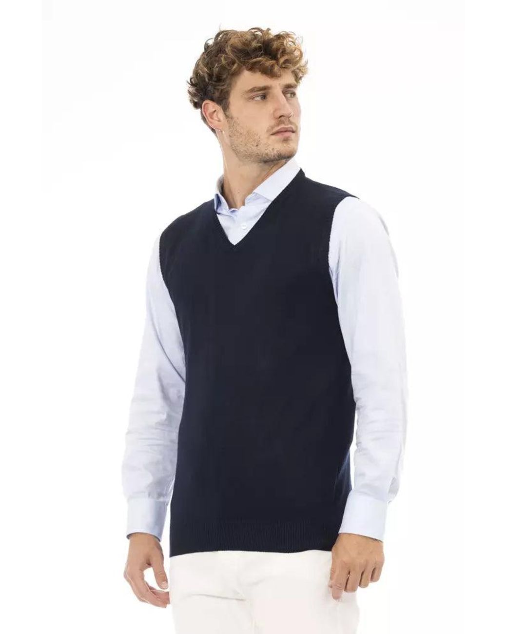 Alpha Studio Blue Viscose Men's V for men
