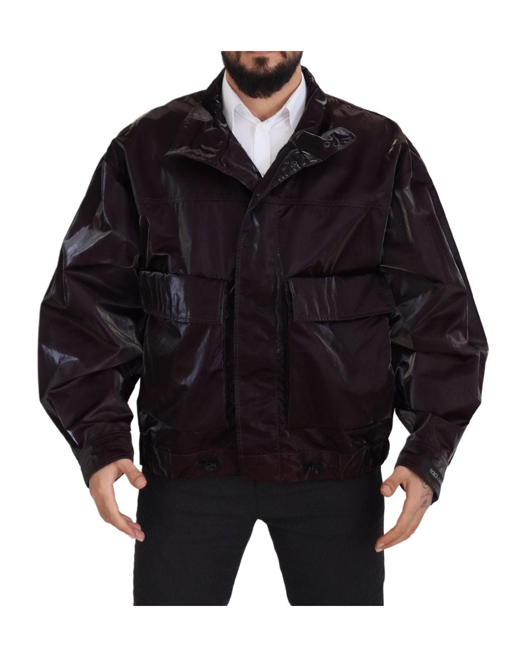 Dolce & Gabbana Black Bordeaux Nylon Collaredcoat Jacket for men