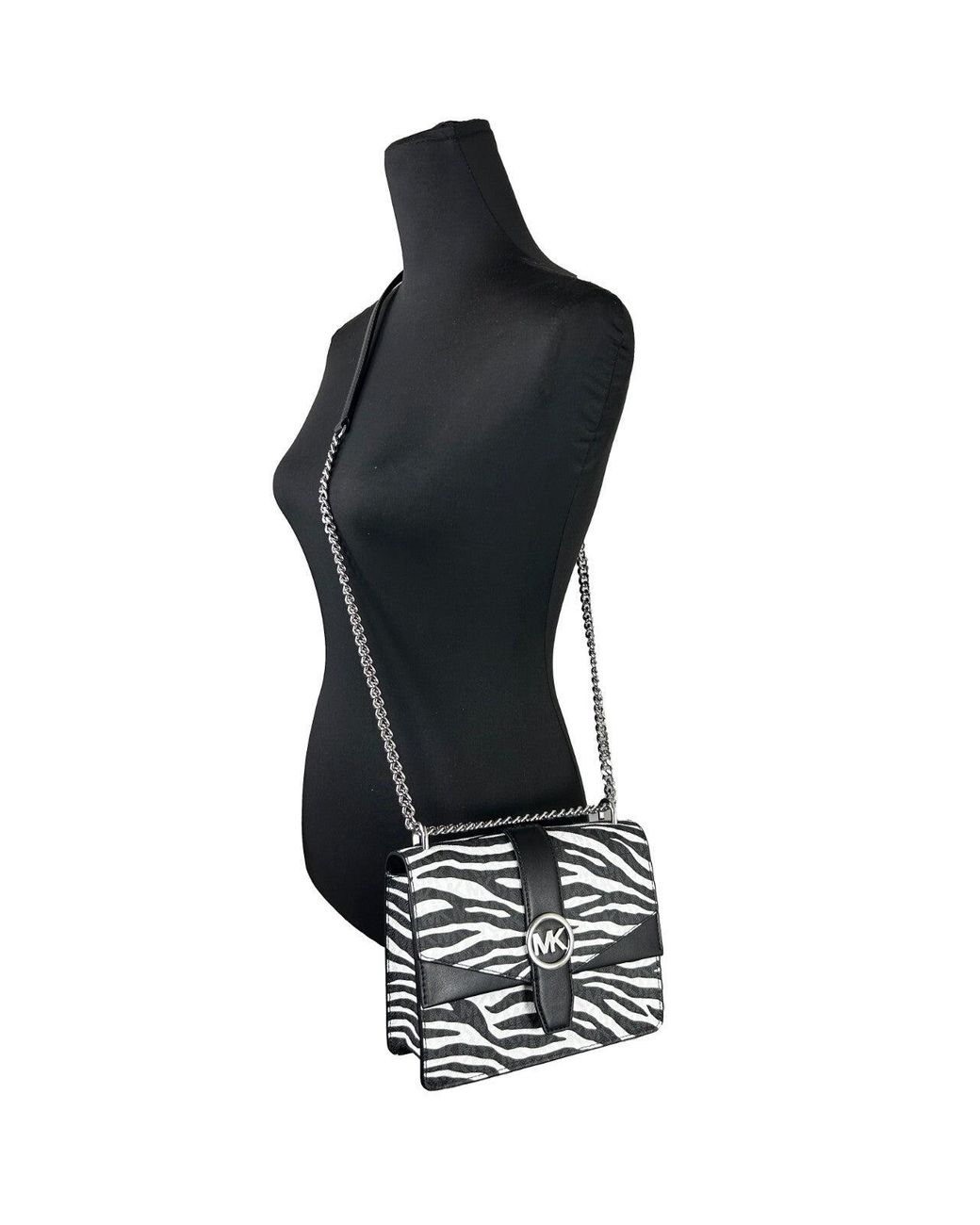 Michael Kors Greenwich Small Print Logo Crossbody Tote Chain Bag Black/white $498