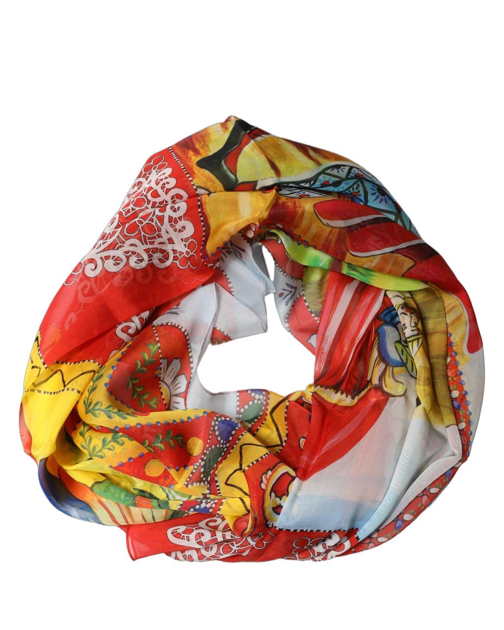 Dolce & Gabbana Red Multicolor Silk Printed Square Foulard Scarf