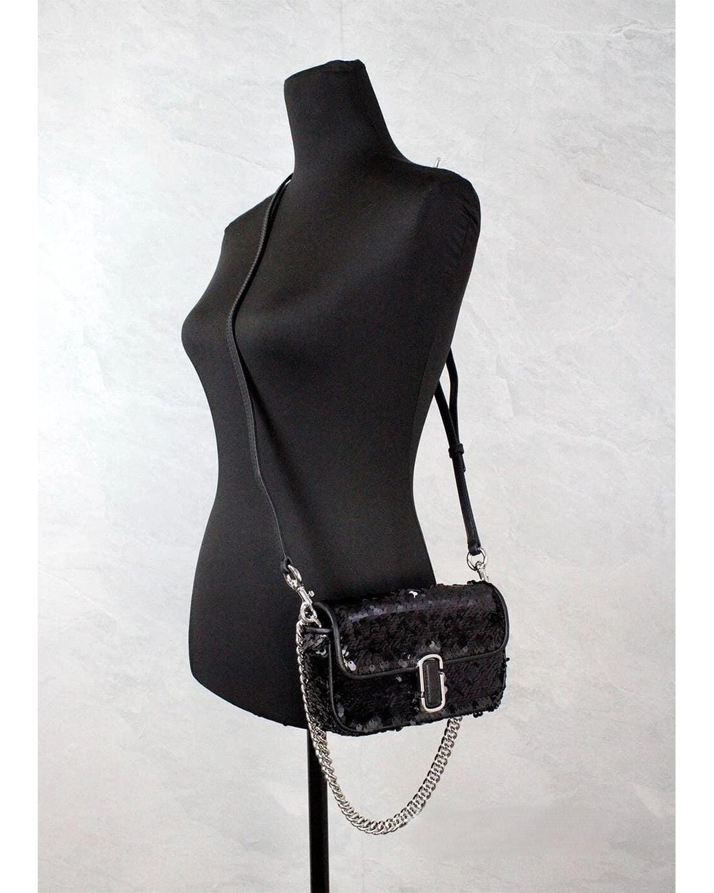 Marc Jacobs Black The Mini J Shoulder Bag Sequined Crossbody Leather