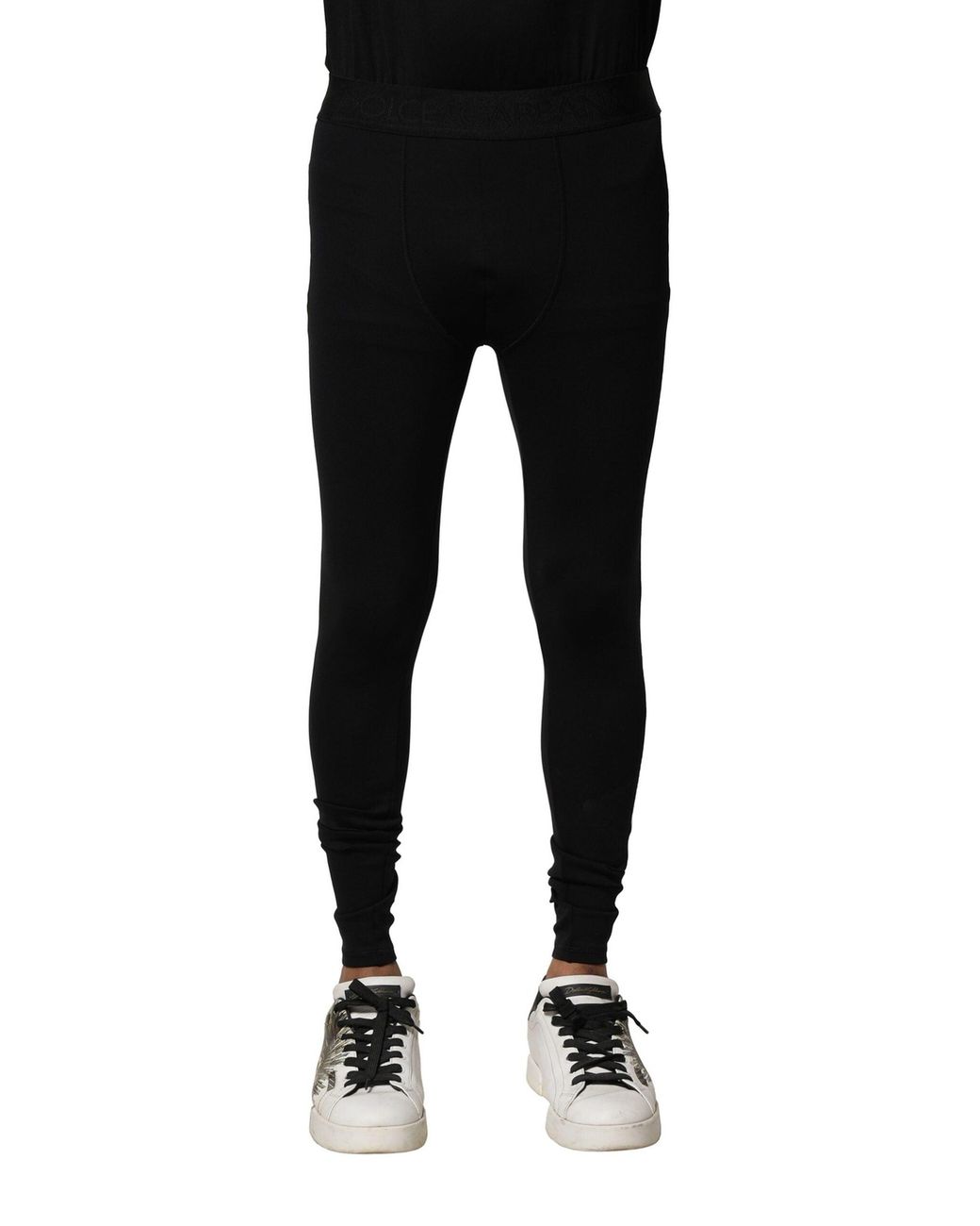 Dolce & Gabbana Black Nylon Elastic Logo Men Leggings Pants for men