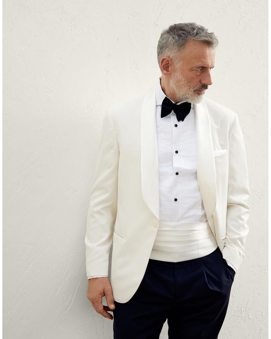 Brunello Cucinelli White Bicolor Silk Blazer for men