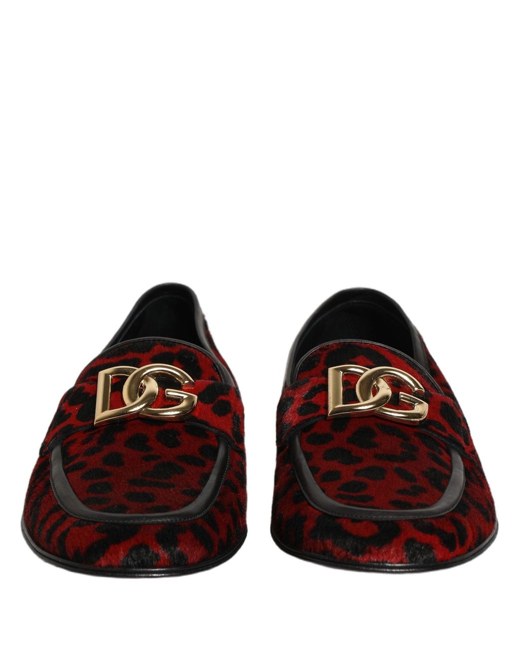 Dolce & Gabbana Red Leopard Print Pony Hair Dress Loafers Shoes for men
