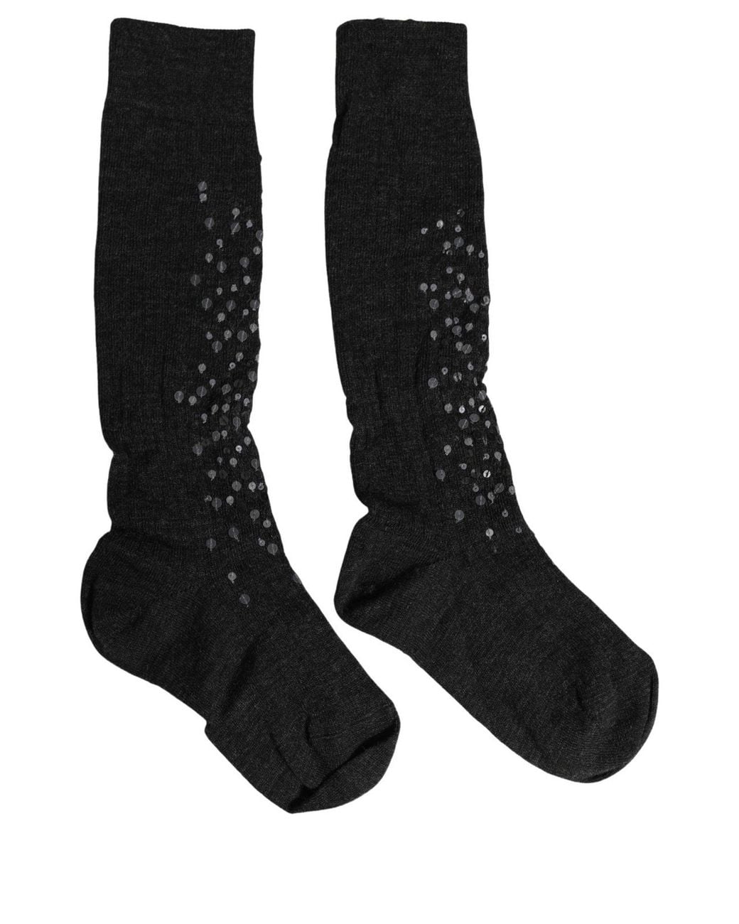 Dolce & Gabbana Black Dark Gray Sequined Wool Knee High Accessory Socks