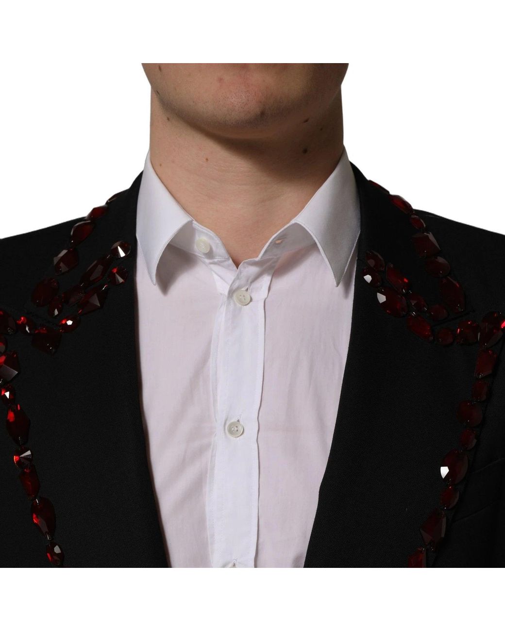 Dolce & Gabbana Black Crystal Embellished Coat Blazer Jacket for men