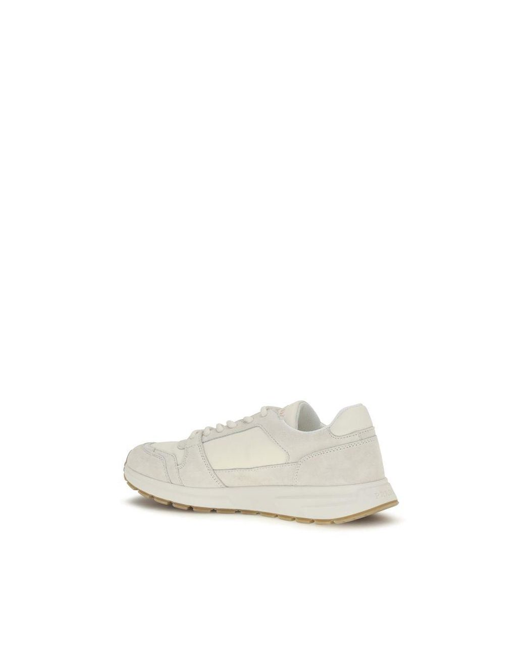 Prada White Beige Calf Leather Bos Taurus Athletic Sneakers for men