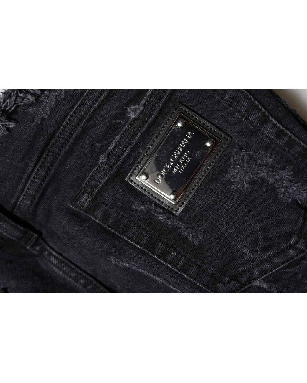 Dolce & Gabbana Black Cotton Tattered Skinny Denim Jeans for men