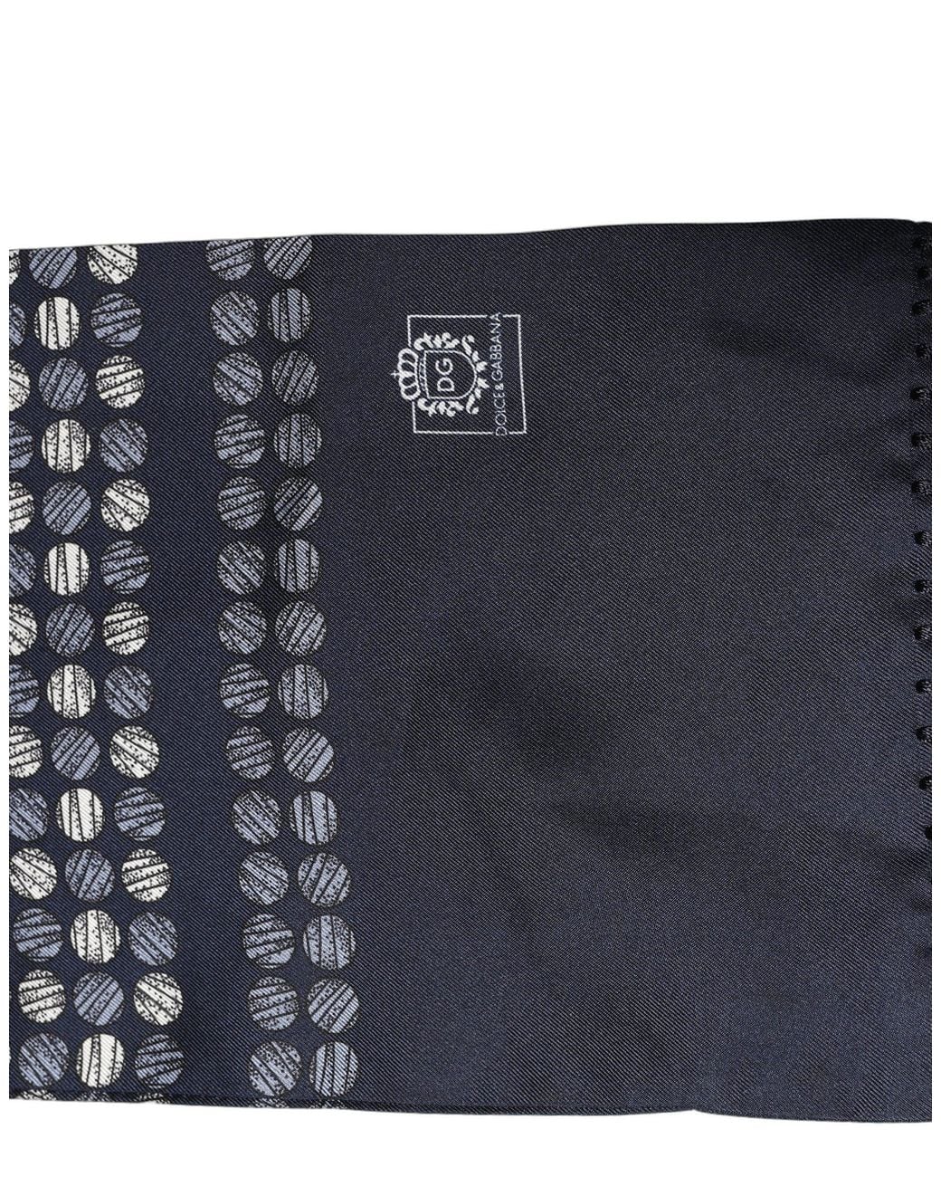 Dolce & Gabbana Black Men Navy Blue Geometric Dot Silk Fringed Neck Shawl Scarf for men