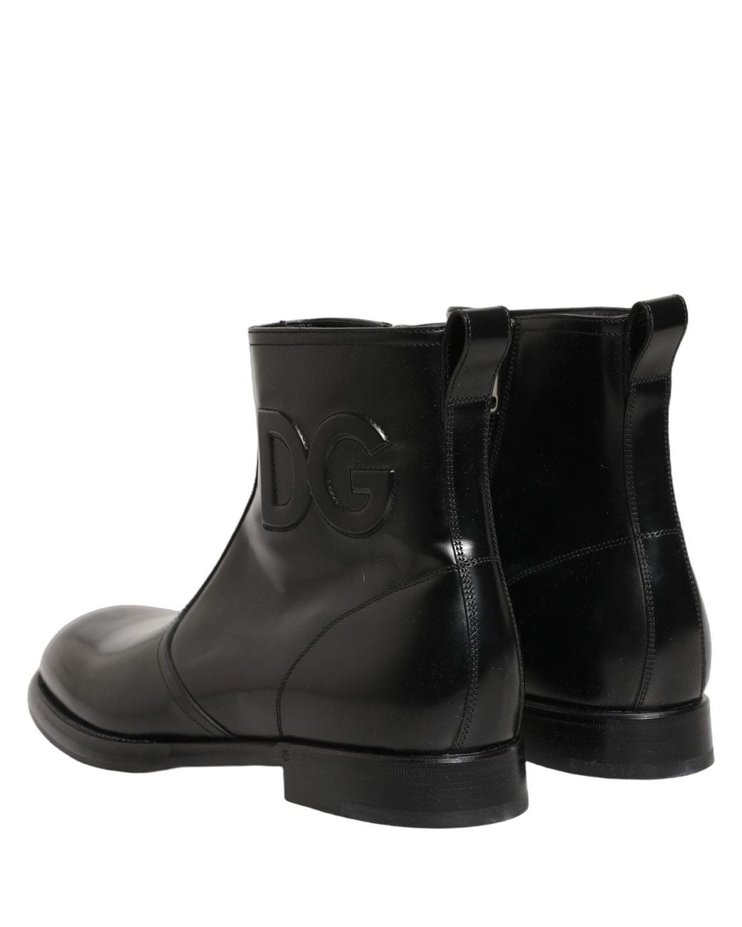 Dolce & Gabbana Black Leather Embossed Logo Ankle Boots Shoes for men