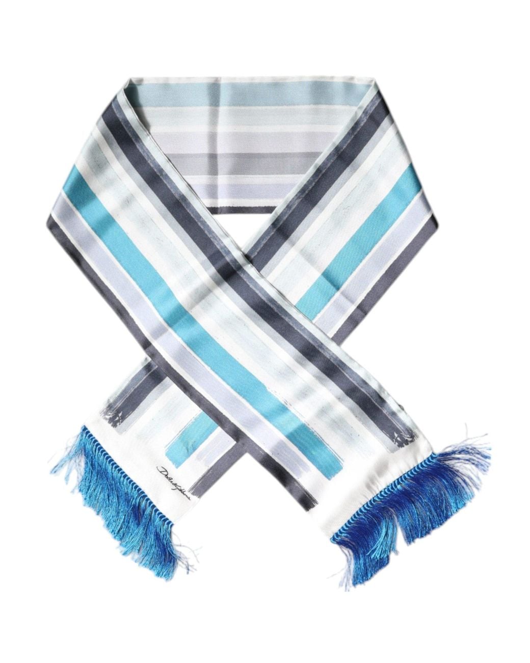 Dolce & Gabbana Blue Stripes Silk Fringes Wrap Scarf for men