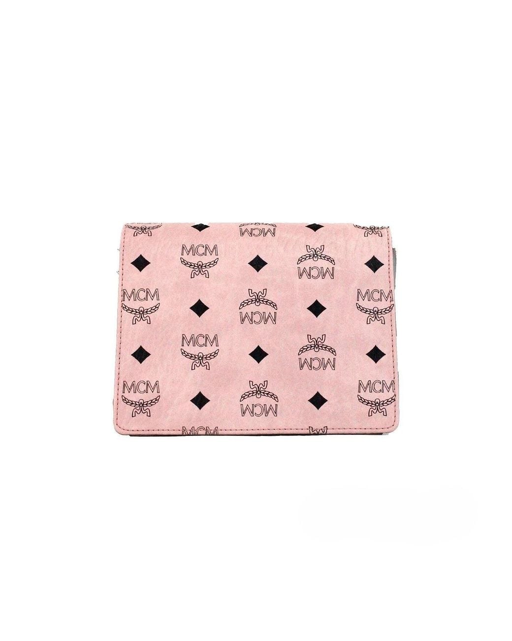 MCM Pink Signature Patricia Leather Mini Flap Lock Crossbody Bag