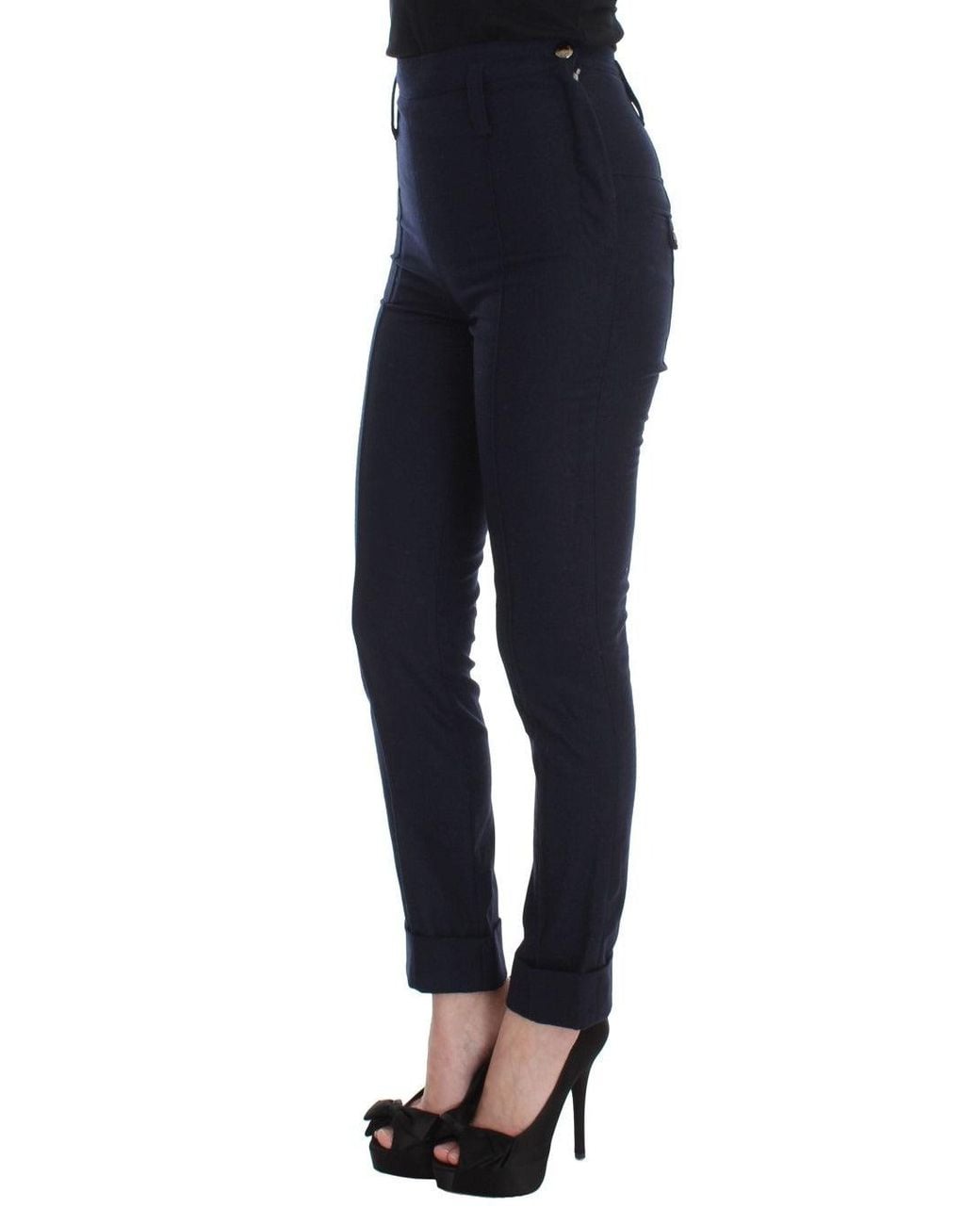 Ermanno Scervino Blue Virgin Wool Slim Fit Casual Pants
