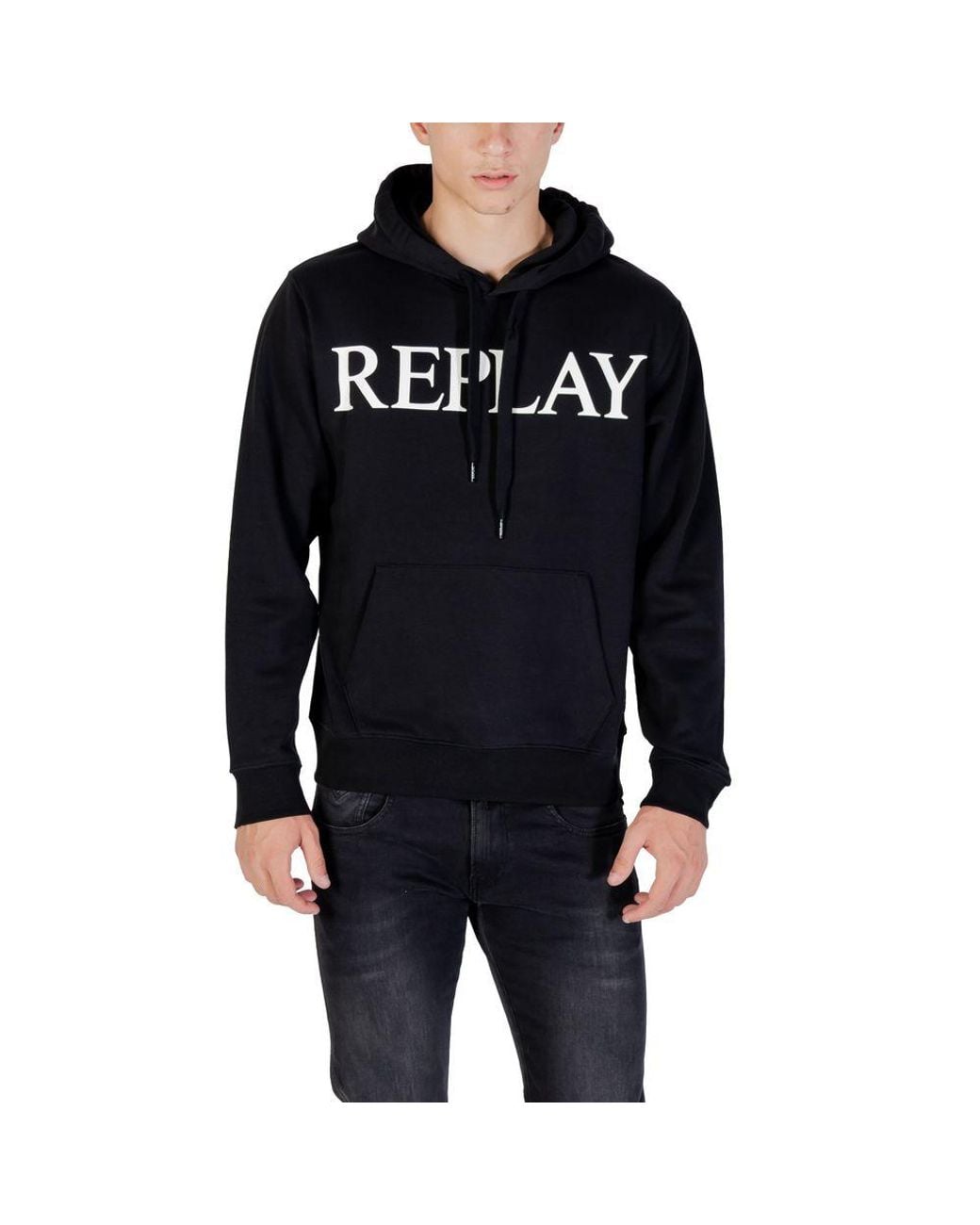 Replay Black Cotton Hoodie for men