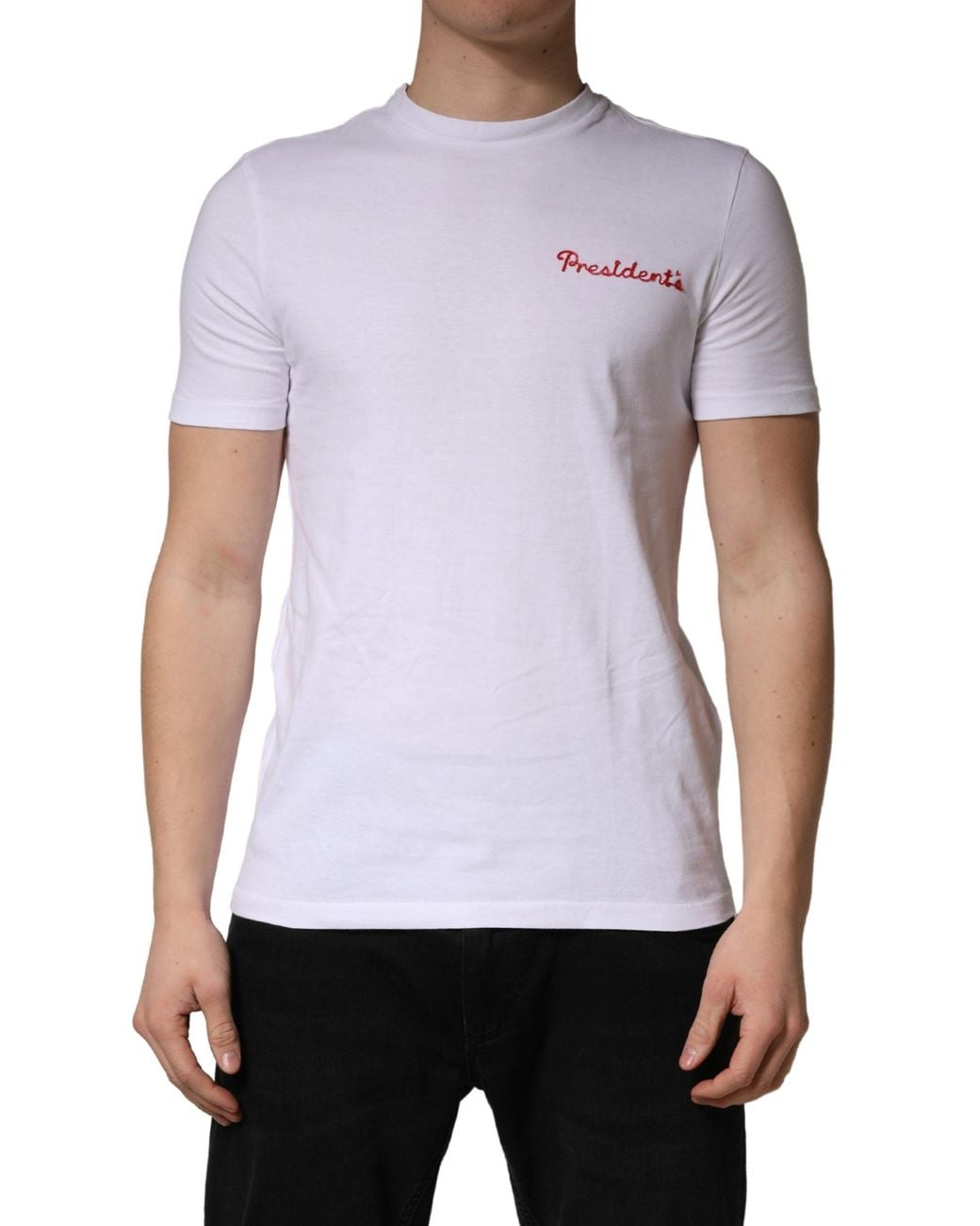 President's White Logo Embroidery Cotton Men Crew Neck T for men