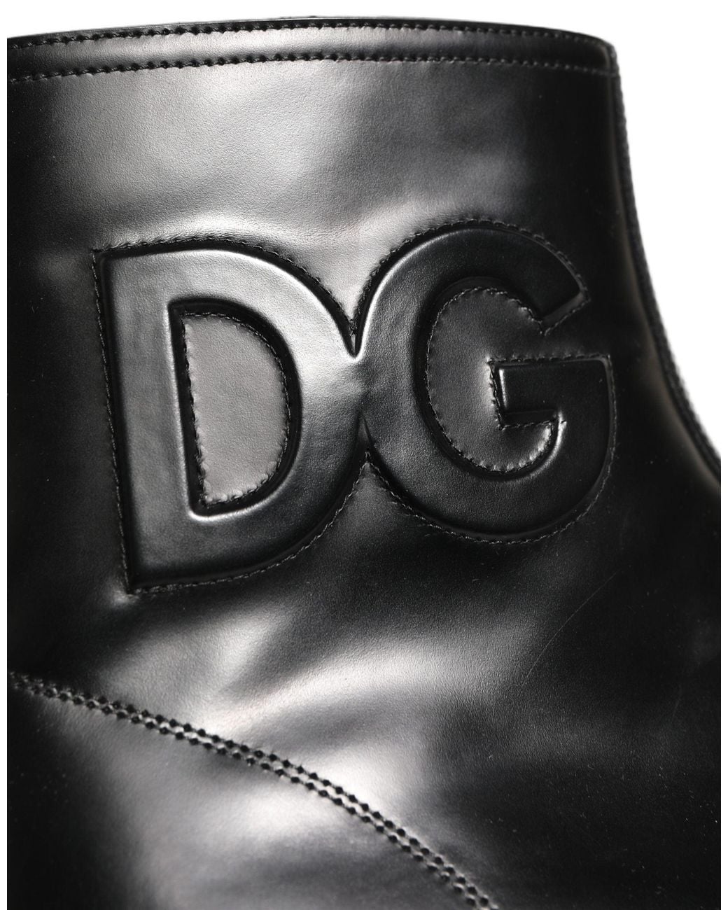Dolce & Gabbana Black Leather Embossed Logo Ankle Boots Shoes for men