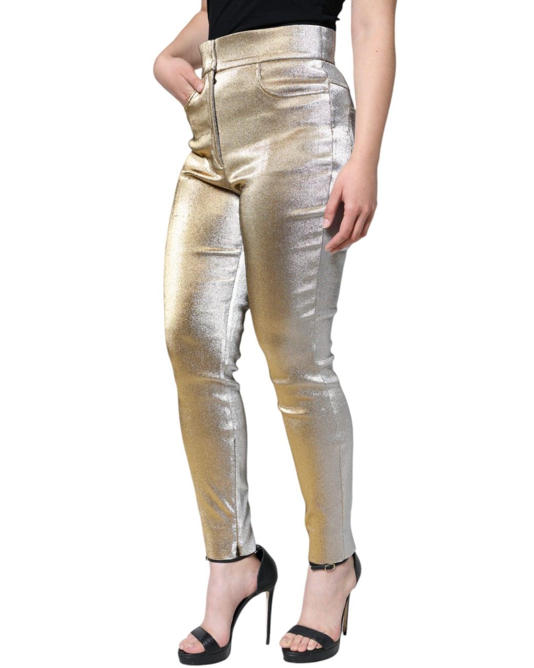 Dolce & Gabbana Multicolor Metallic Gold High Waist Skinny Pants