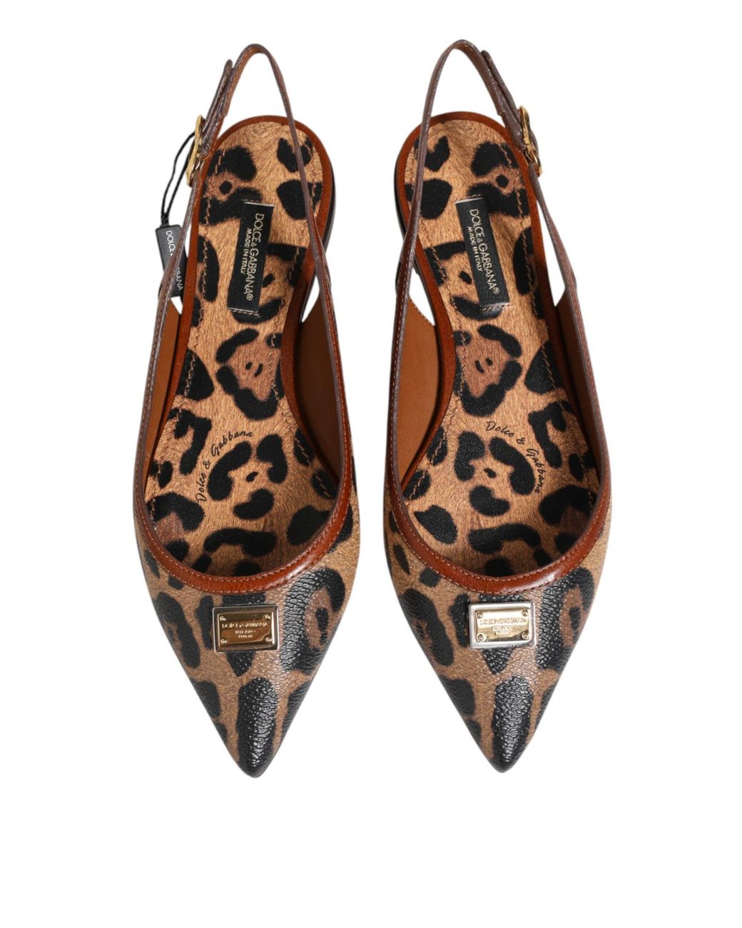 Dolce & Gabbana Brown Leopard Slingback Flats Sandals Shoes Co+Pl+Pu+10Lf