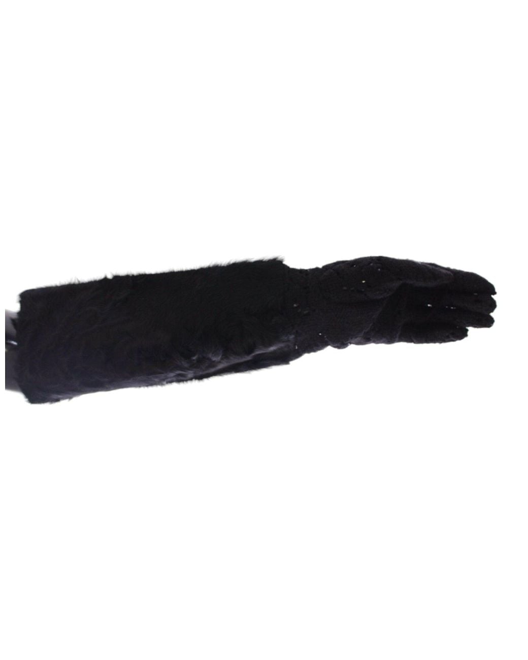 Dolce & Gabbana Black Wool Lace & Lamb Fur Elbow Gloves