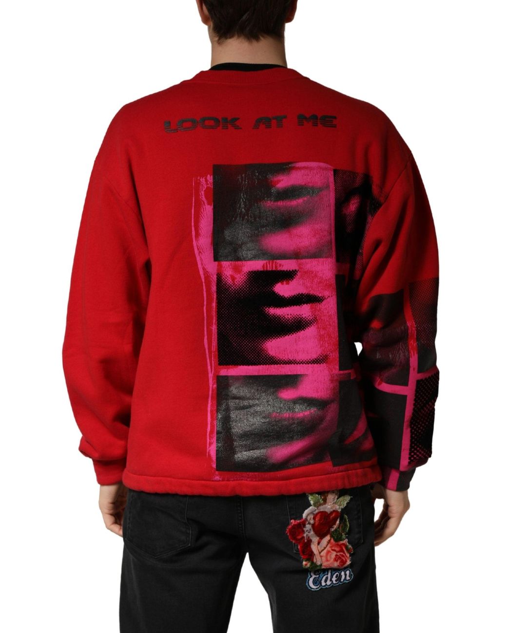 Dolce & Gabbana Red Graphic Crew Neck Men Sweatshirt Sweater for men