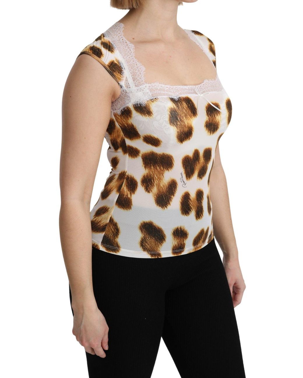 Roberto Cavalli White Brown Camisole Underwear Blouse