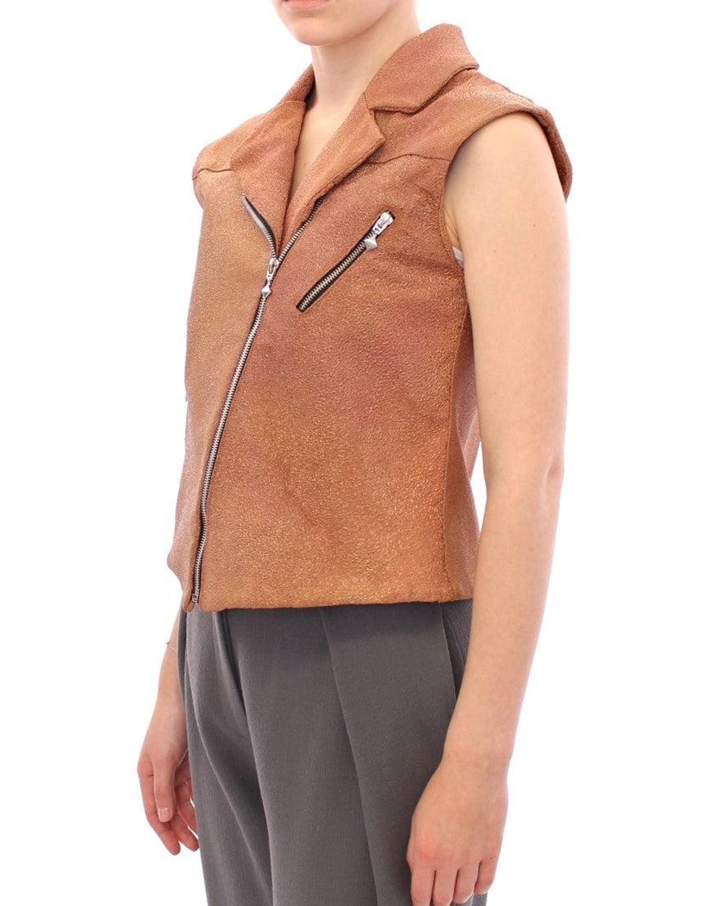 La Maison Du Couturier Blue Leather Jacket Brown Gss10168