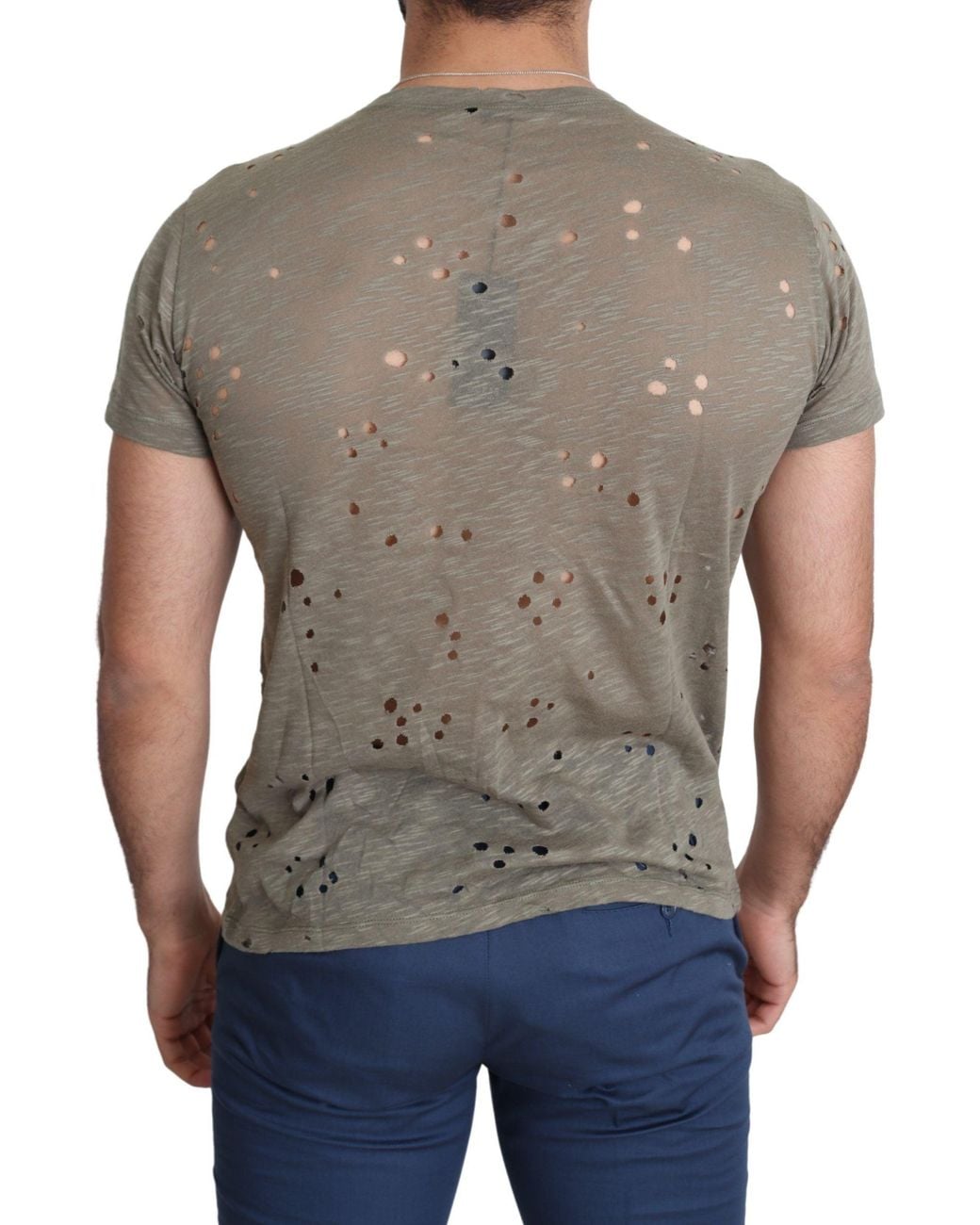 Guess Gray Cotton Stretch Logo Print Casual Perforated T-Shirt for men