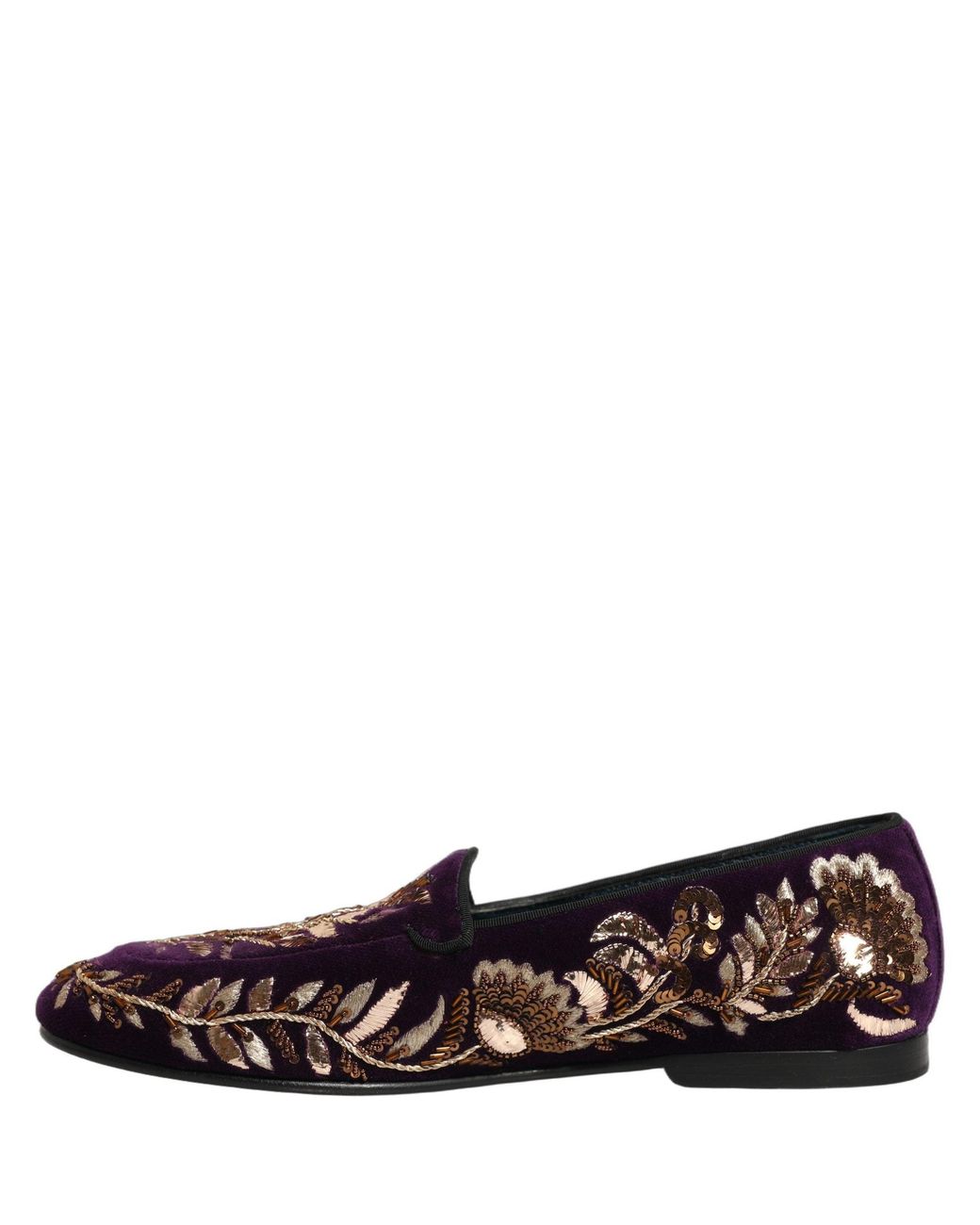 Dolce & Gabbana Multicolor Violet Velvet Floral Embroidery Loafers Shoes for men
