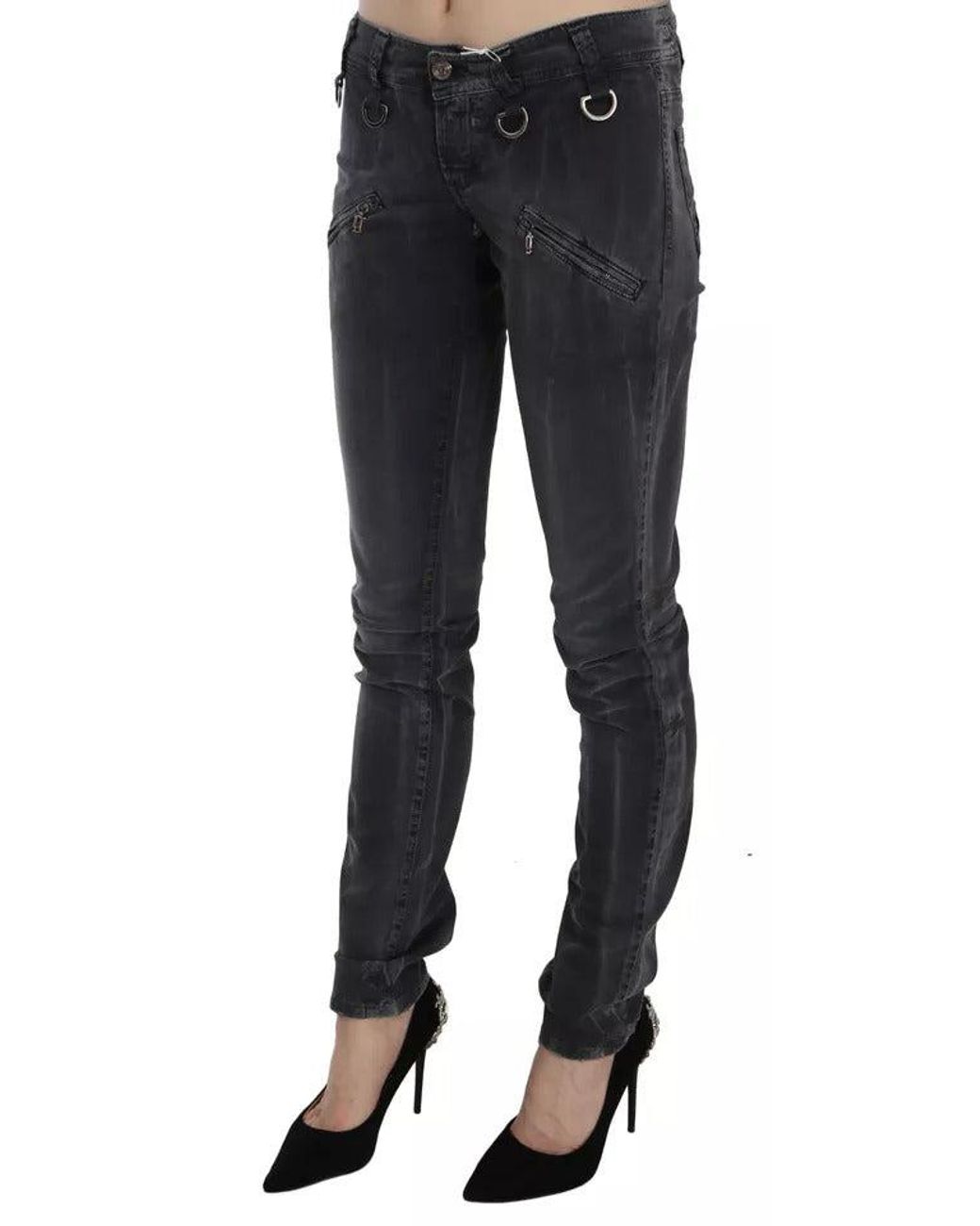 John Galliano Black Grey Washed Low Waist Zipper Side Skinny Denim Jeans