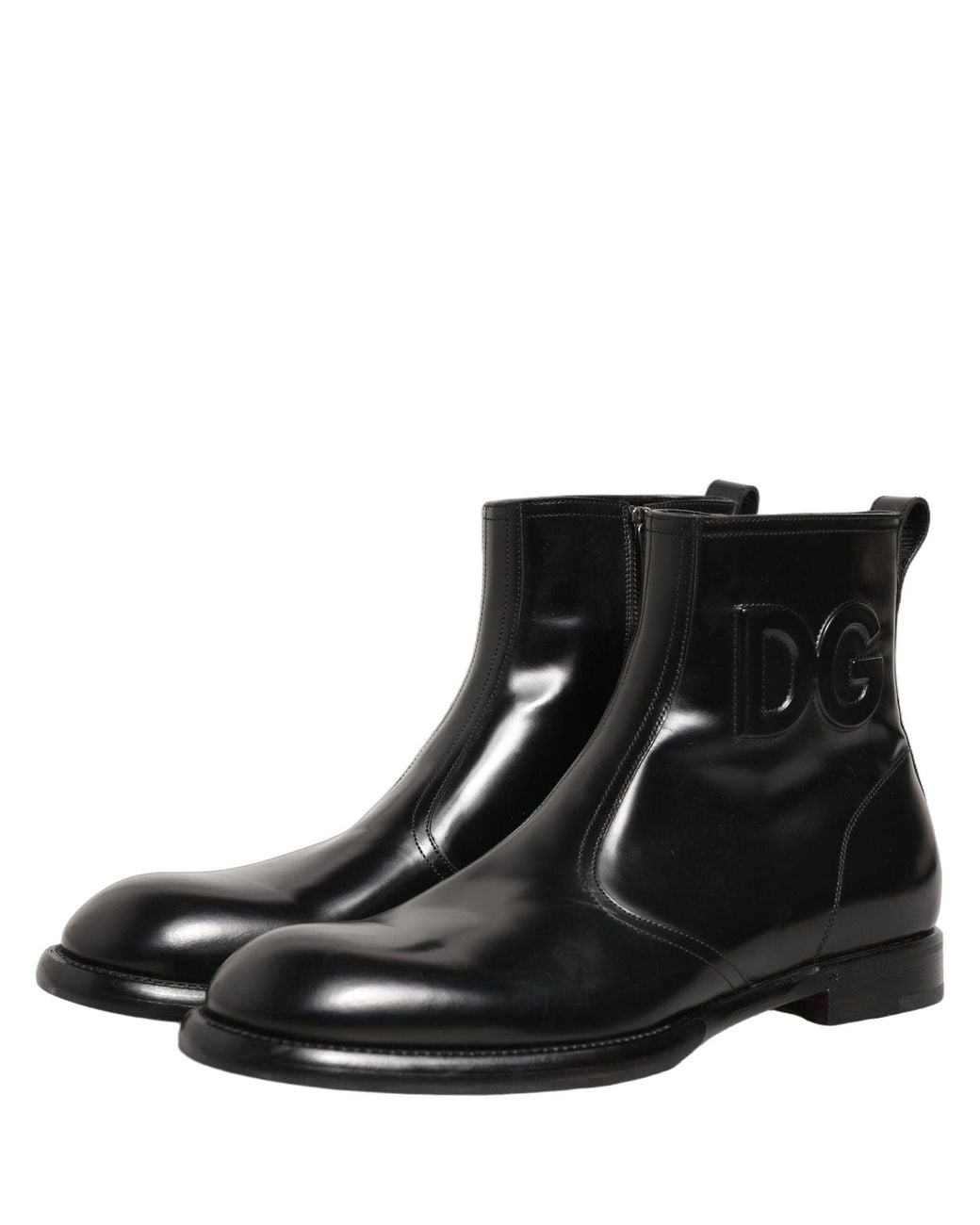 Dolce & Gabbana Black Leather Embossed Logo Ankle Boots Shoes for men
