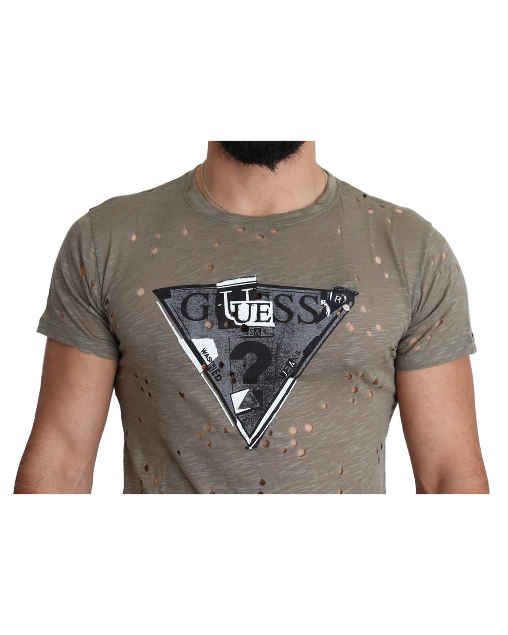 Guess Gray Cotton Stretch Logo Print Casual Perforated T-Shirt for men