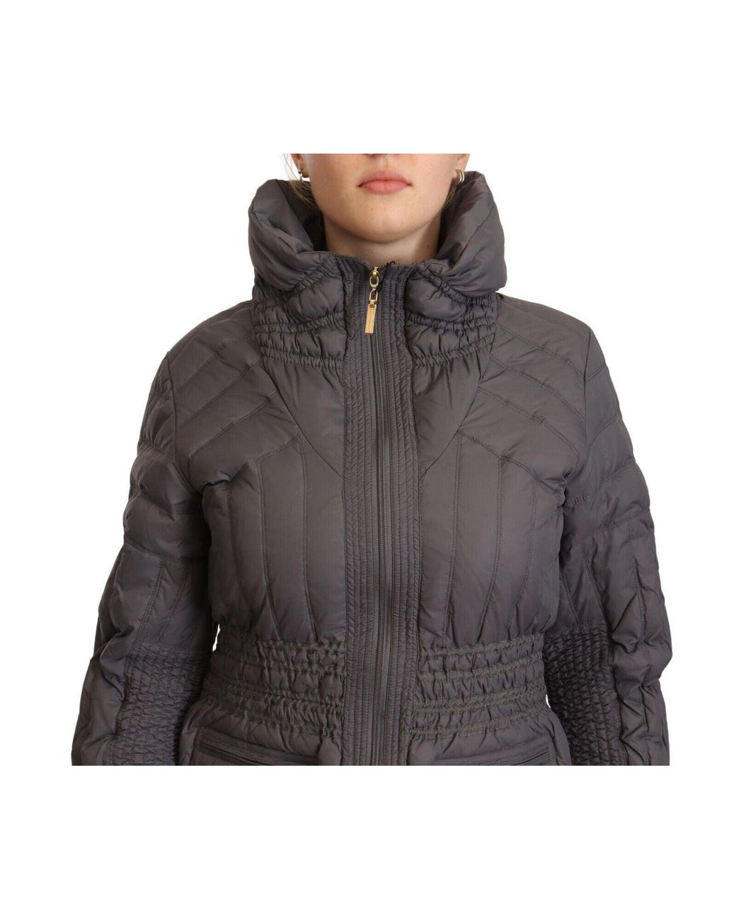 Rocco Barocco Black Gray Quilted Long Sleeves Logo Patch Full Zip Jacket