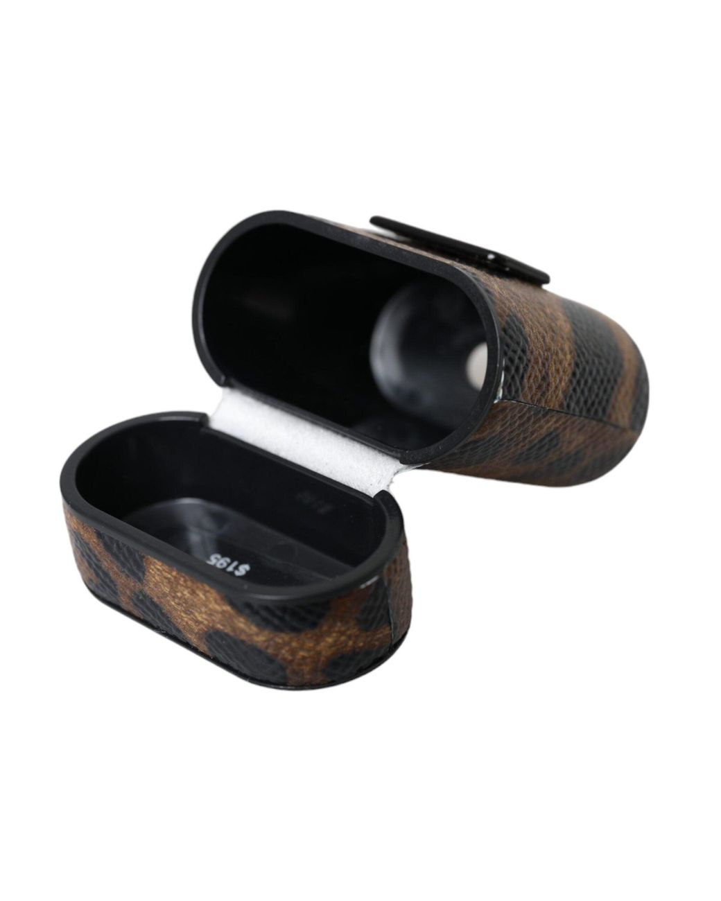 Dolce & Gabbana Black Leopard Calf Leather Metal Logo Plaque Airpods Case