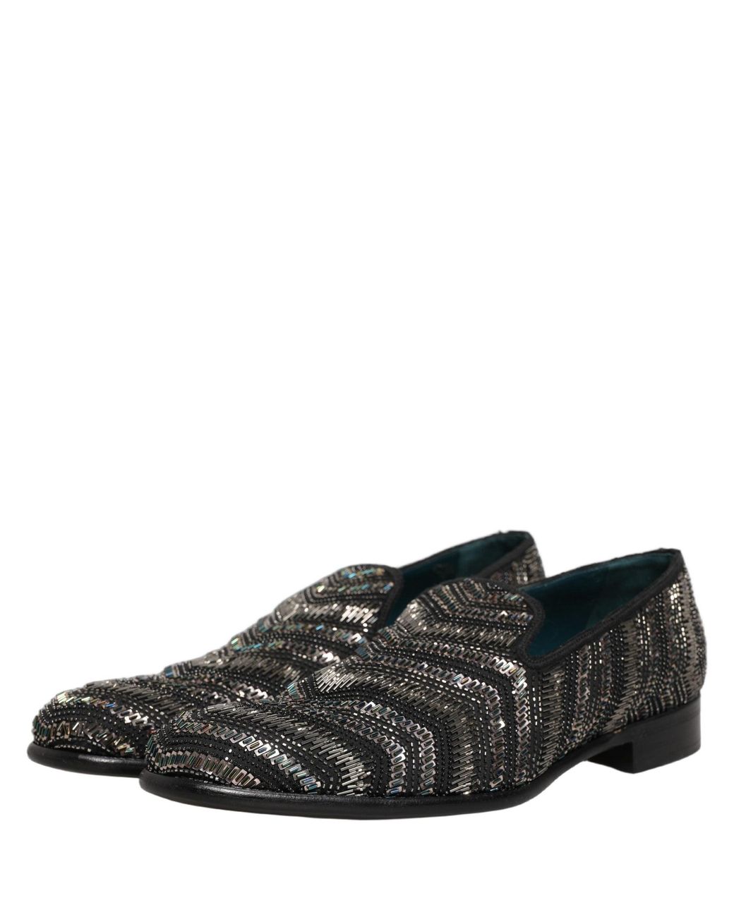 Dolce & Gabbana Black Silver Embellished Slip On Loafers Shoes for men