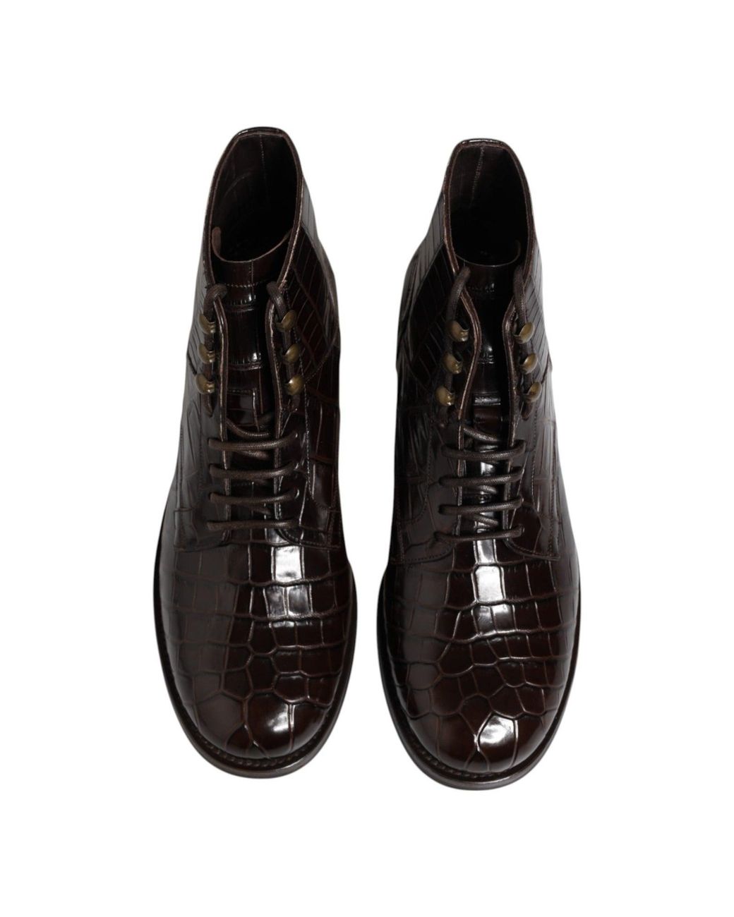Dolce & Gabbana Black Dark Brown Leather Lace Up Short Boots Shoes for men